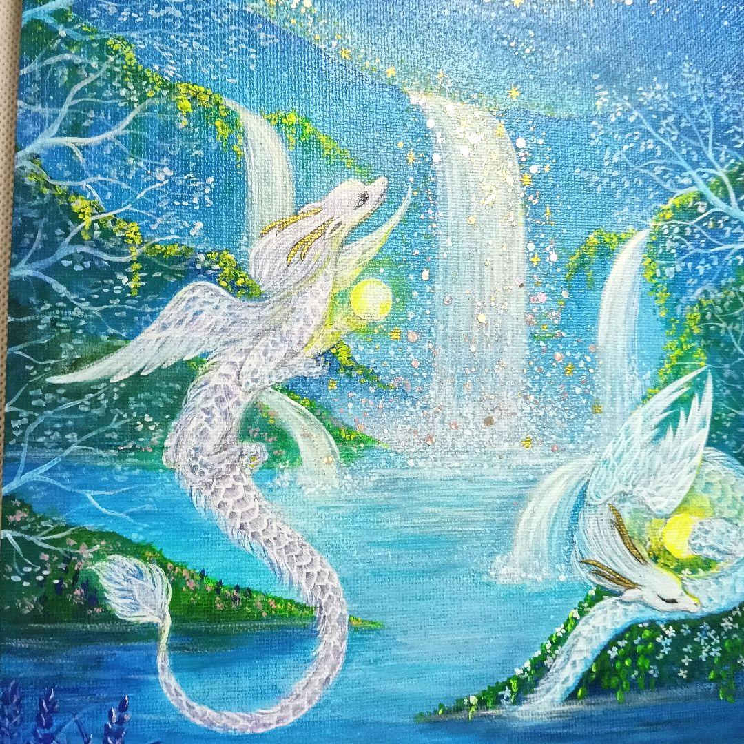 No.511 F3キャンバスアクリル画 ドラゴン　龍 開運絵画　龍の絵 星空　滝