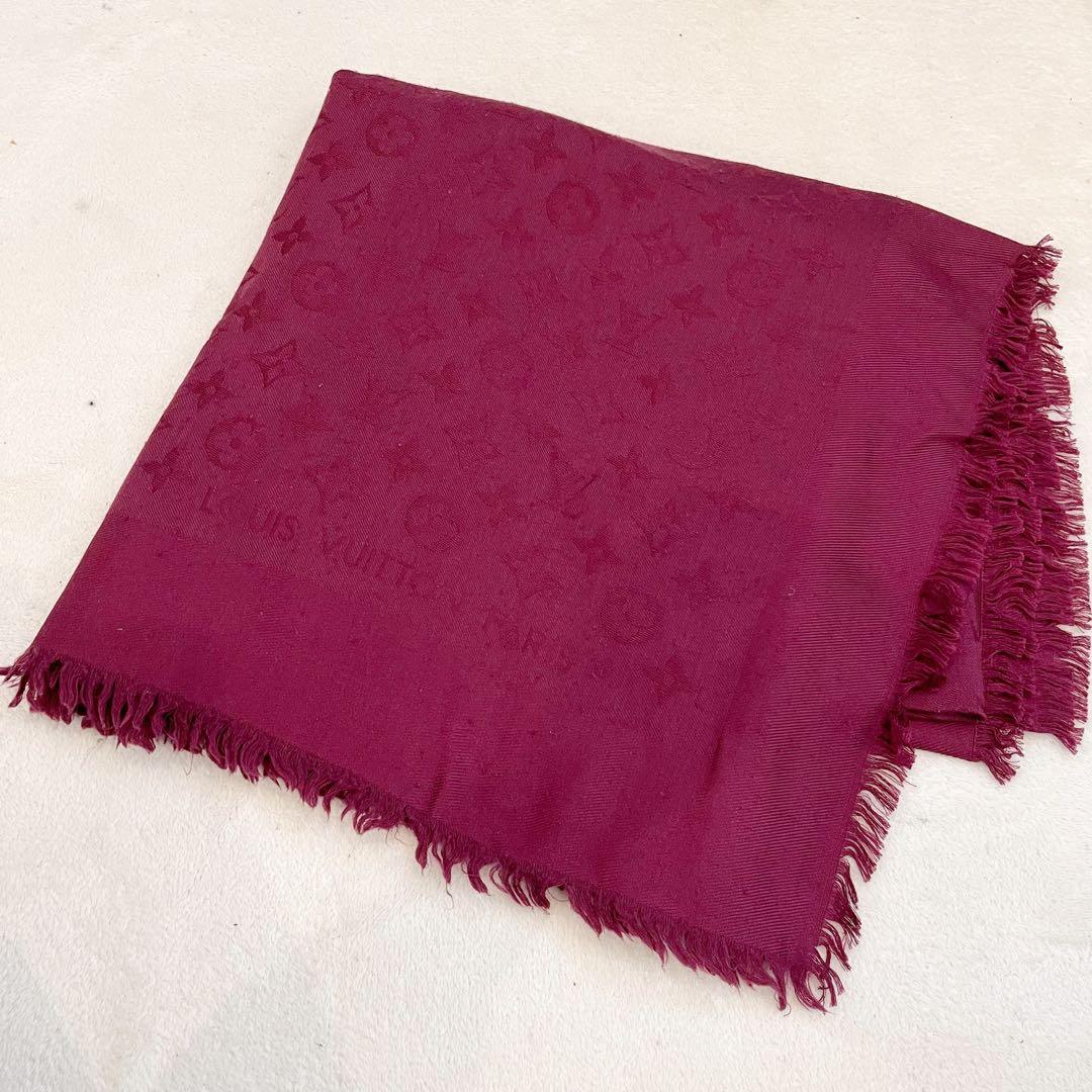 ルイヴィトン モノグラム ショール 大判 ストール LVロゴ 赤系　希少カラー