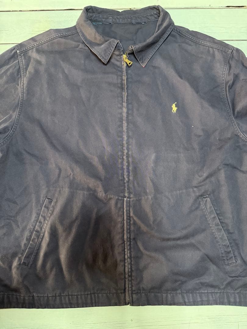 90s ラルフローレン スイングトップ 紺 襟裏チェック 短丈 XL