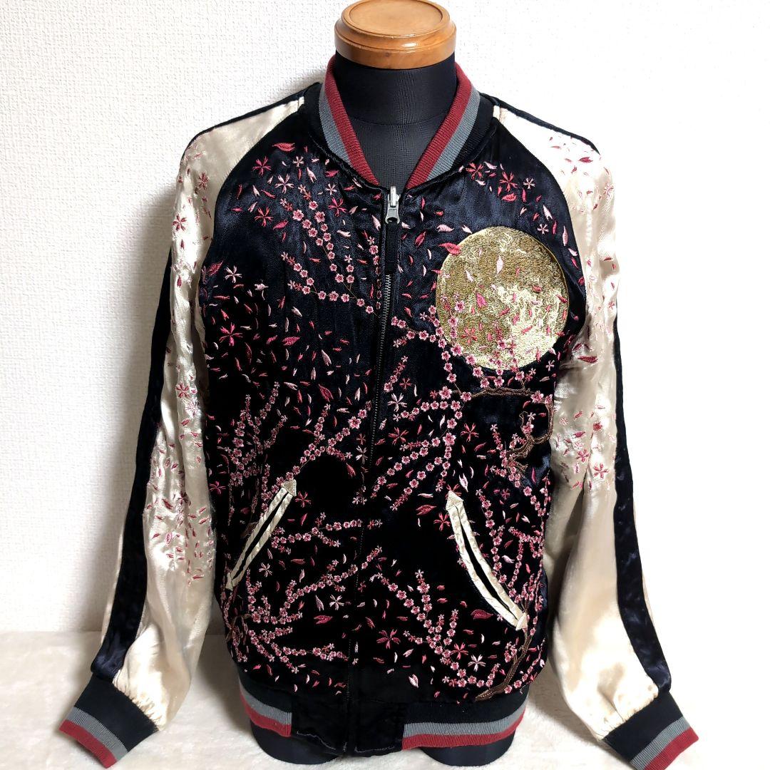 dx16 雅結 桜刺繍 スカジャン リバーシブル 黒 × 金 メンズM