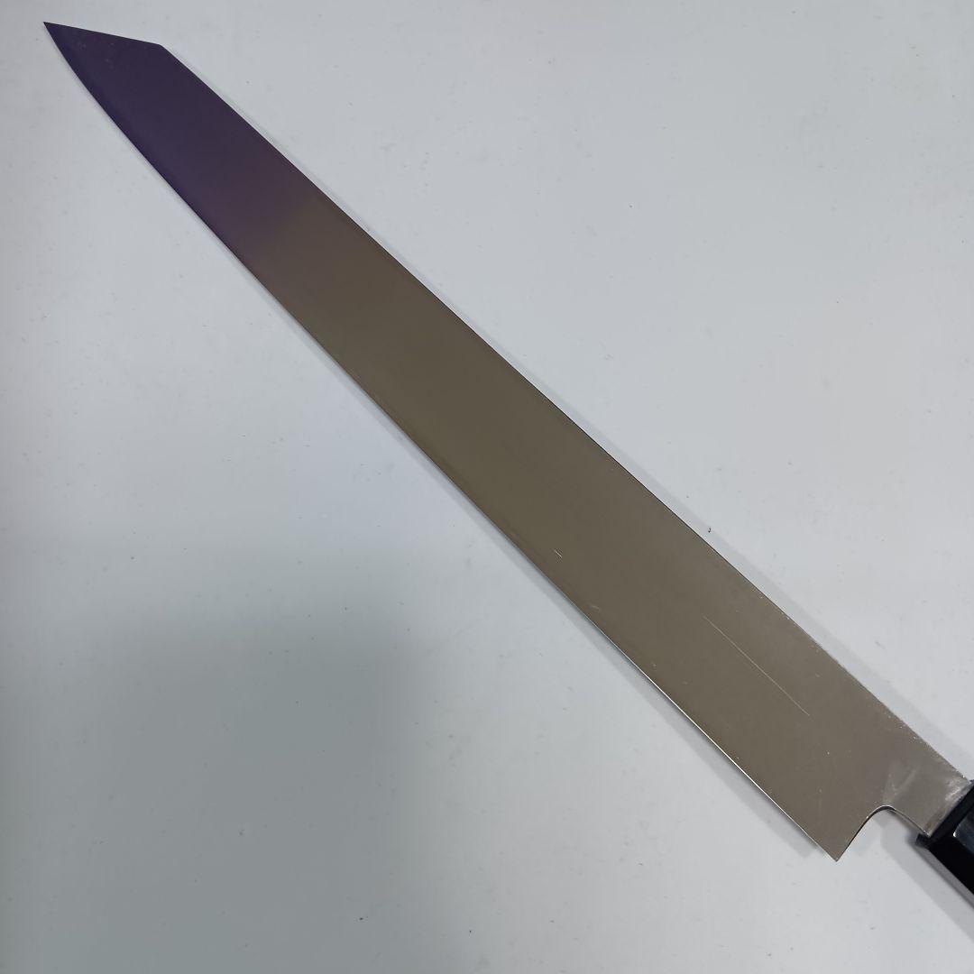 ステン本焼V金10号切付柳刃包丁33cm黒水牛黒檀八角柄