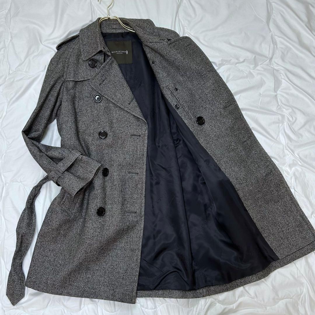 MACKINTOSH LONDON トレンチコート 千鳥格子 ウール 麻 グレー