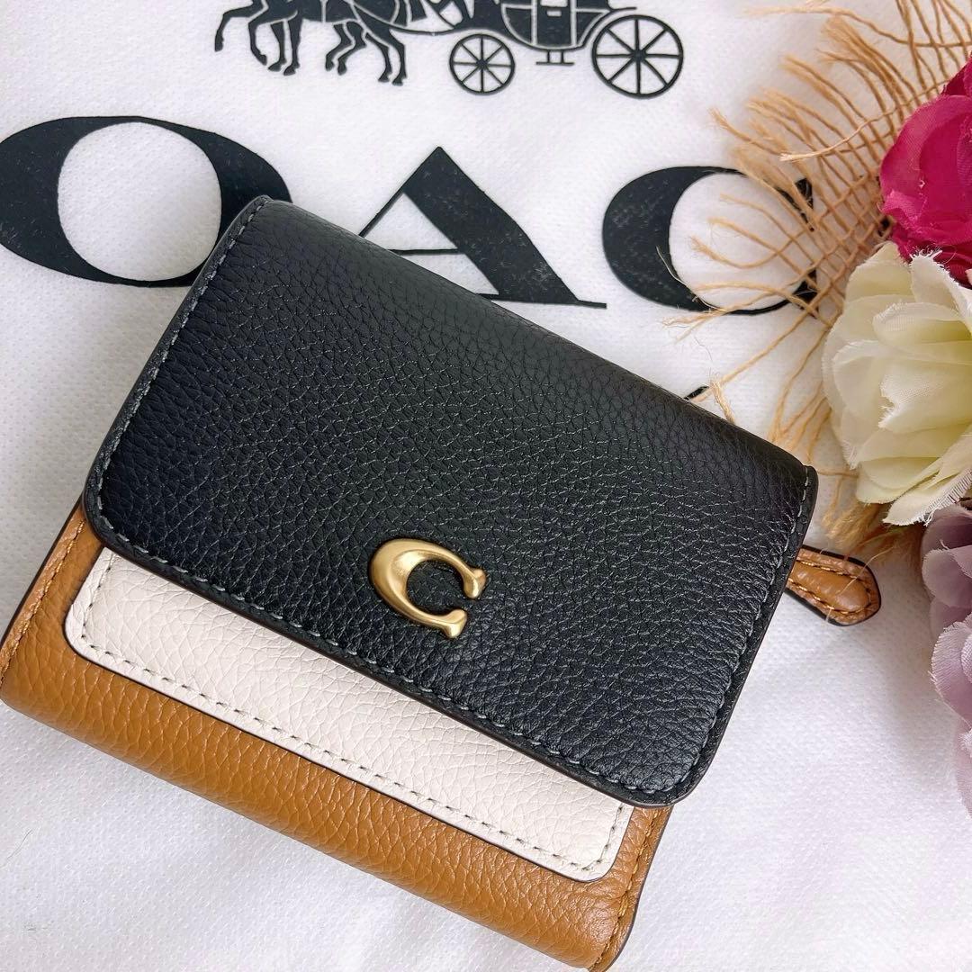 新品未使用 COACHコーチ 三つ折り財布 コンパクト ブラウン ブラック