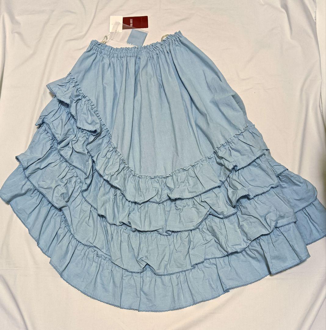 【タグ付き未使用】ピンクハウス　ダンガリー✕ローンフリルスカート
