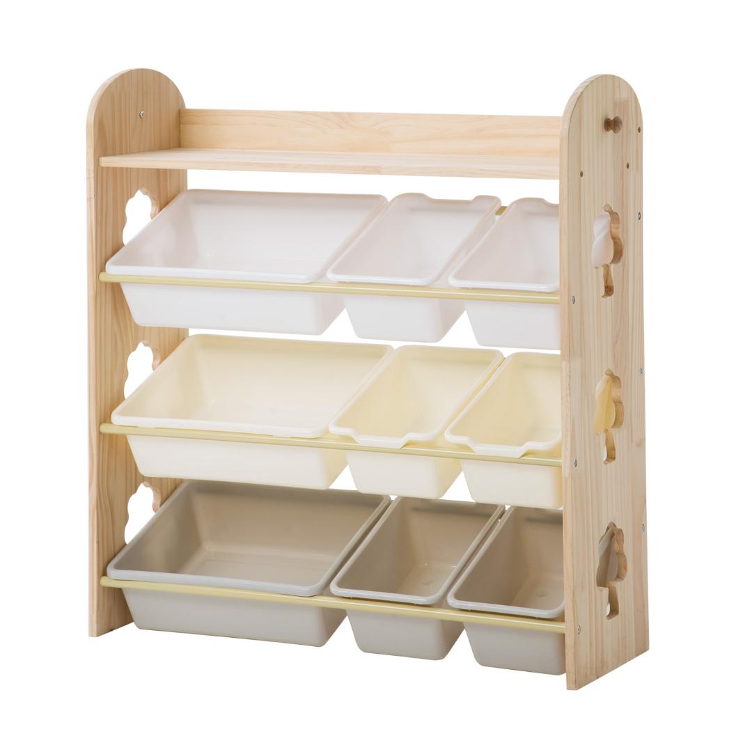 天然木 オモチャ収納 ラック おもちゃ箱 おしゃれ ワイドタイプ 大容量 絵本棚
