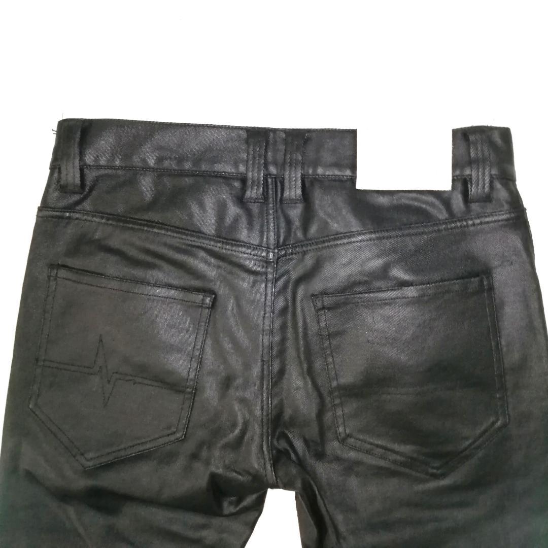 no id black コーティングストレッチベルテッドスキニー