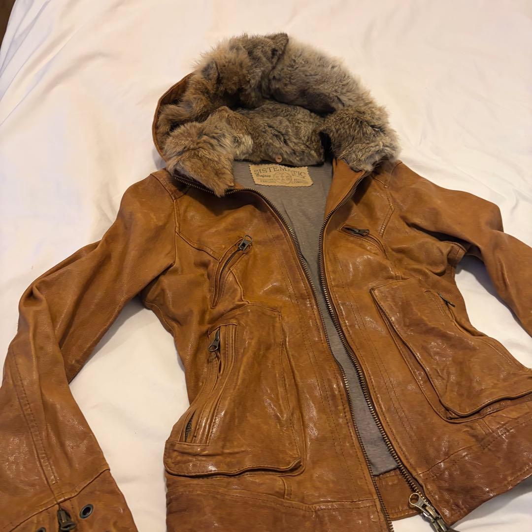 sistematic 羊革 レザージャケット　y2k ダブルジッパー