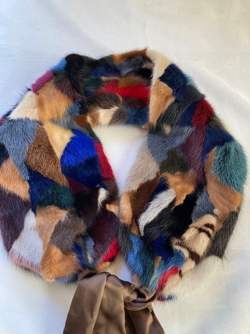 カラフルミンクミックス ファー　マフラー ショール 毛皮 個性派ヴィンテージ