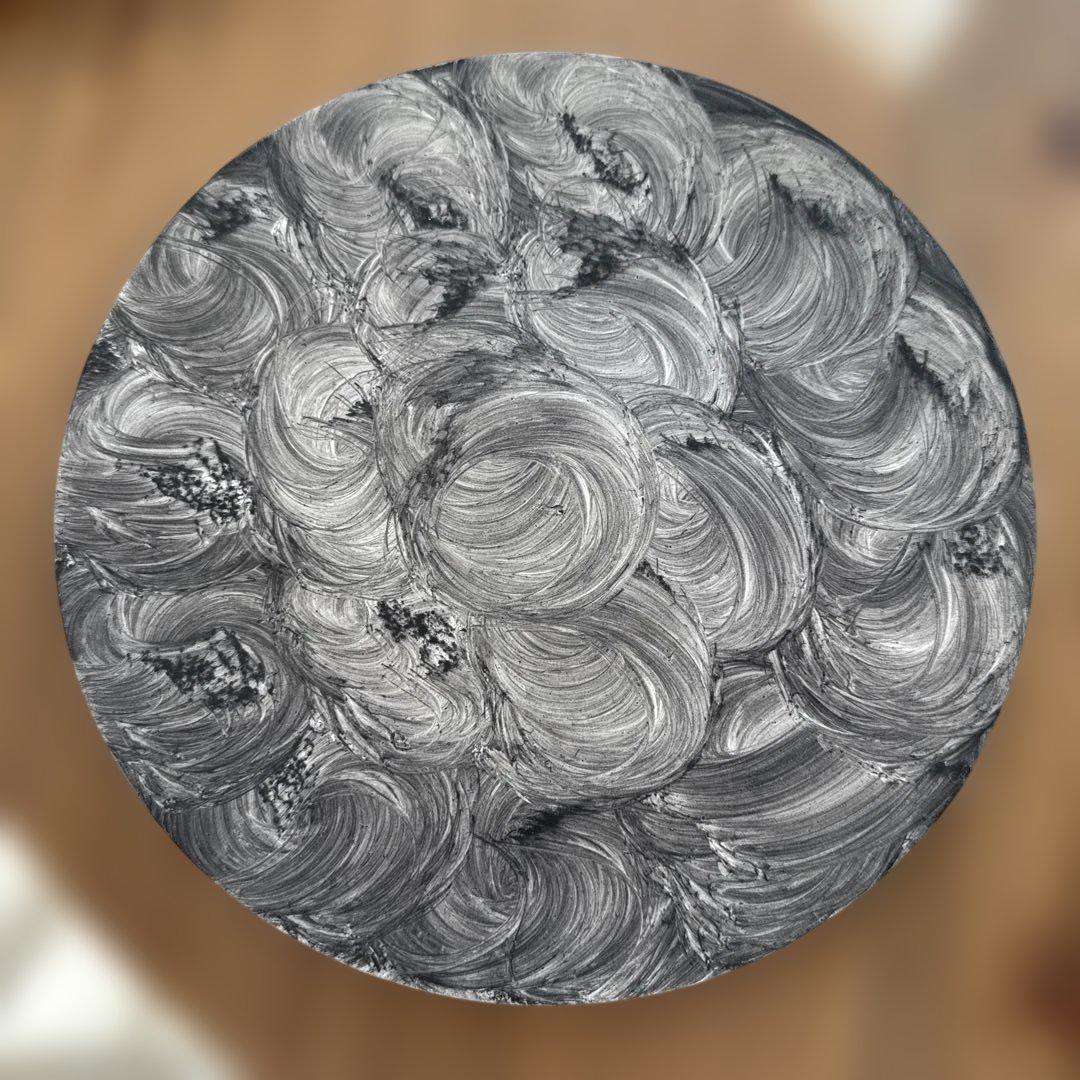 【新品未使用】片瀬和弘 黒白マーブル模様 円形陶器皿