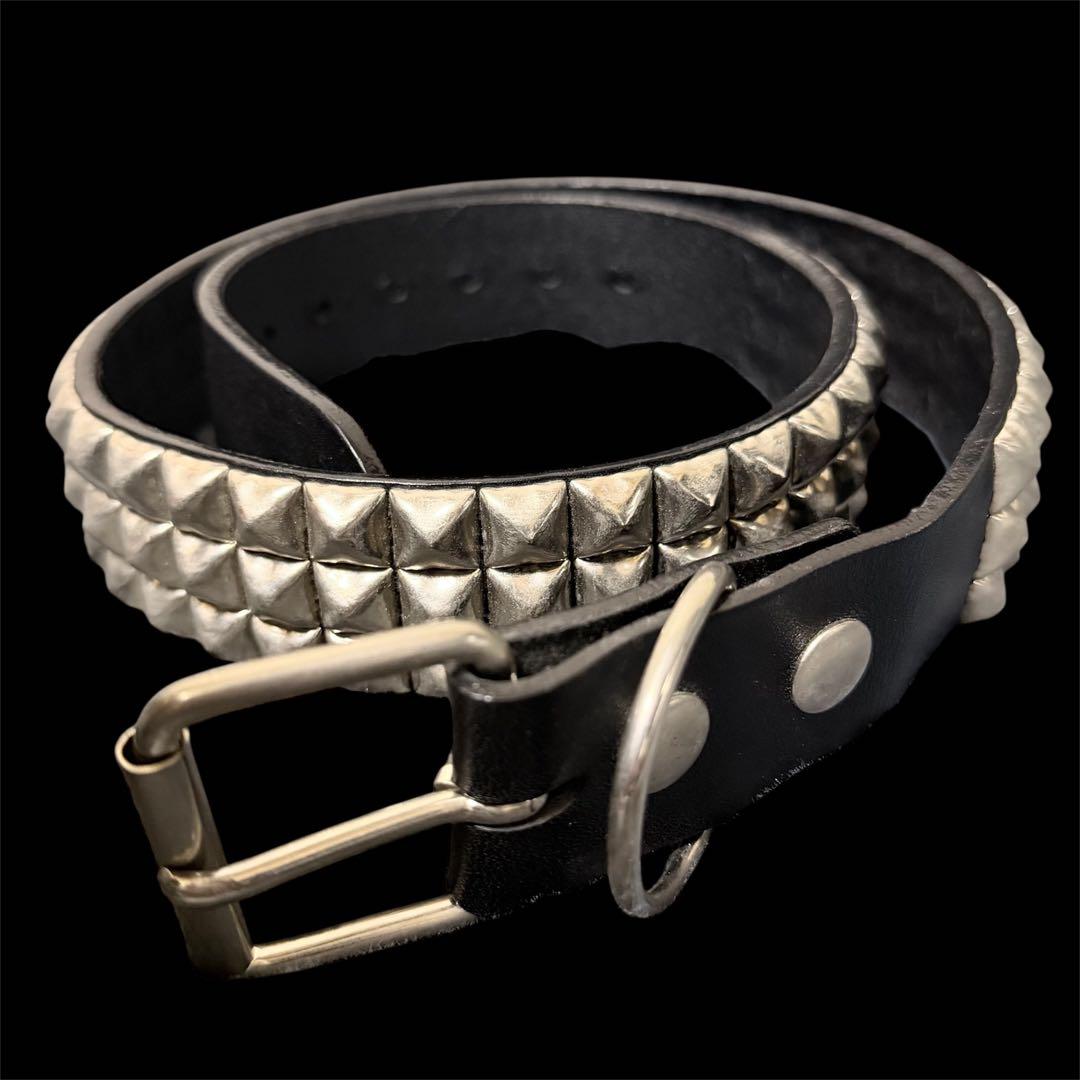 牛革　3連スタッズベルト スモールピラミッドベルト 12mm y2k sk8