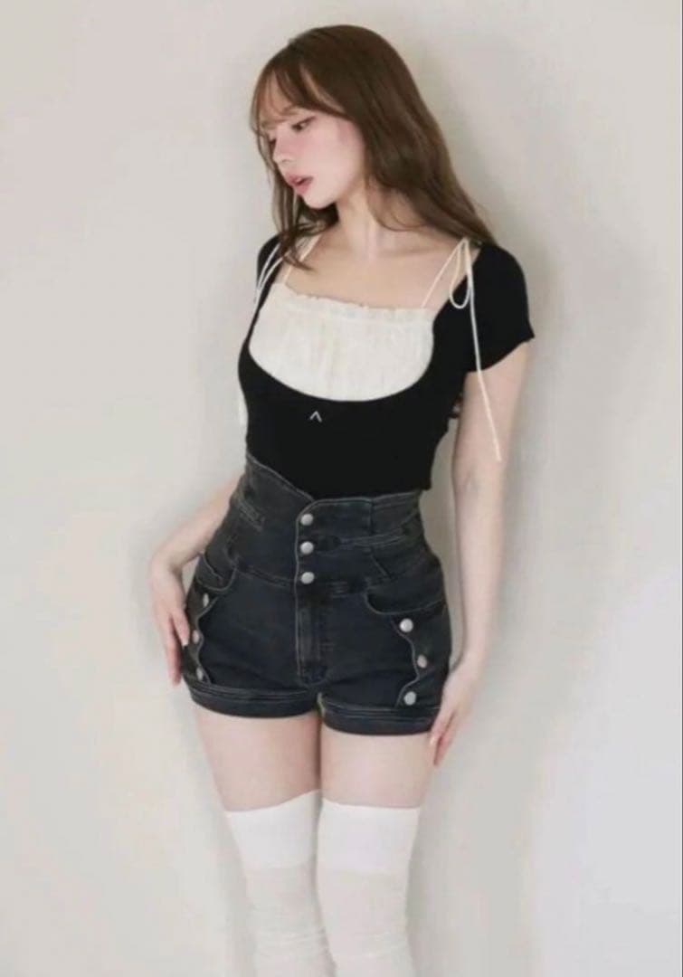 パンツ andmary ribbon denim allinone