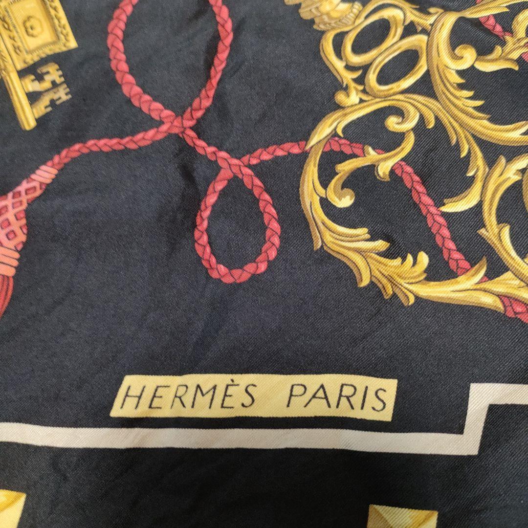 HERMESエルメス カレ90　 LESCLES 鍵柄　ブラック