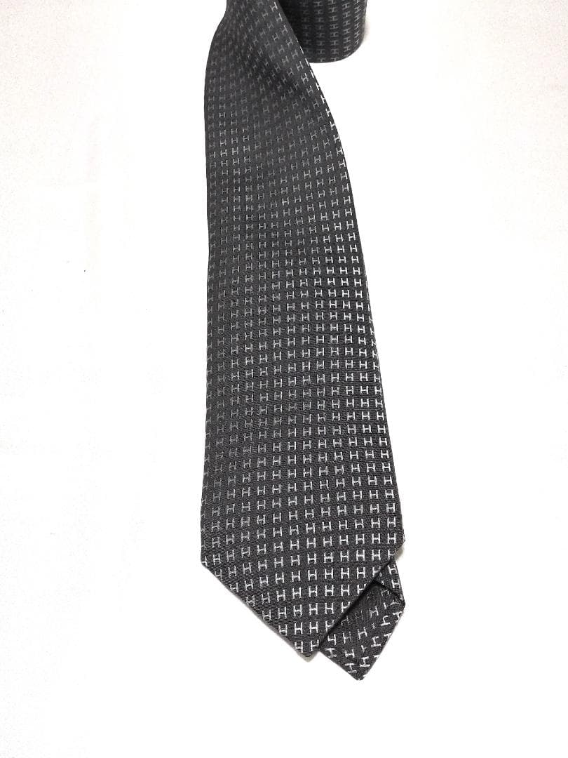 美品 エルメス HERMES ネクタイ 総柄 Hロゴ シルク