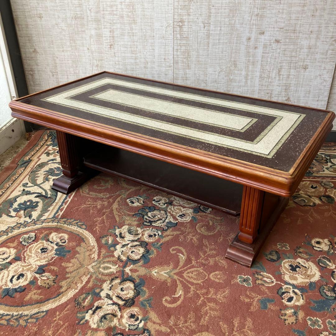 大塚家具 陶器天板 木製センターテーブル カフェテーブル クラシック 古家具