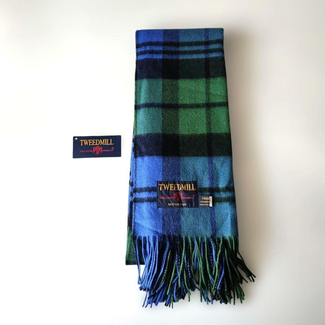 ツイードミル　ウール　 ストール　BLU/GRN