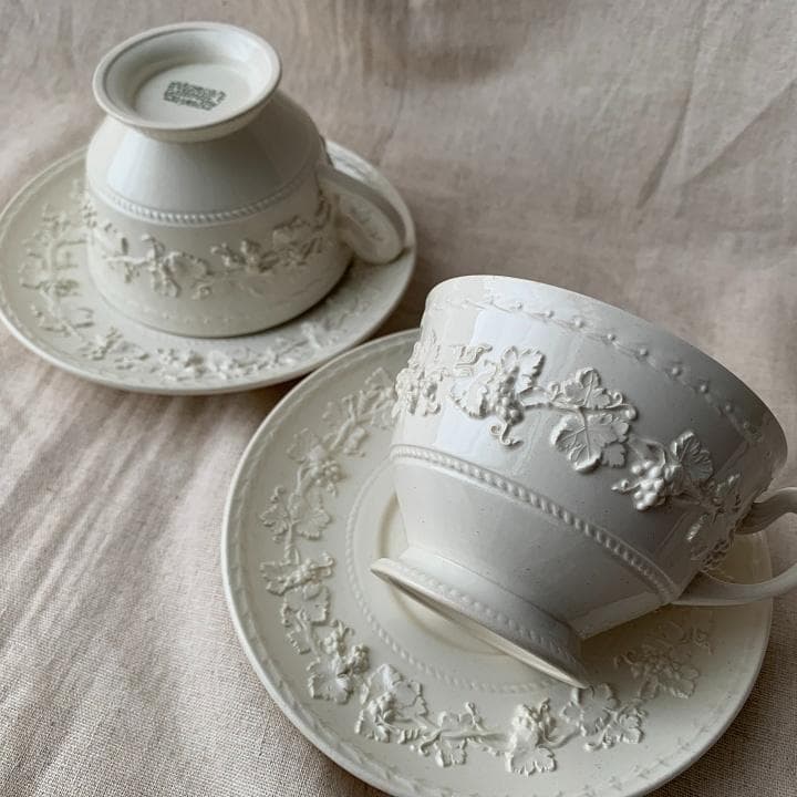 アンティーク オールドウェッジウッド カップ&ソーサー2セット クィーンズウェア