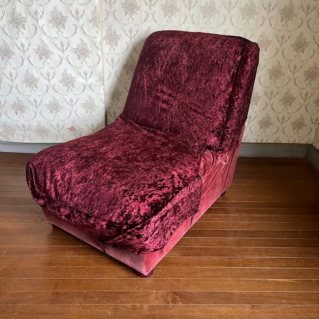 【アンティーク】昭和レトロ ベロア シングルソファ スナック 喫茶店 古家具