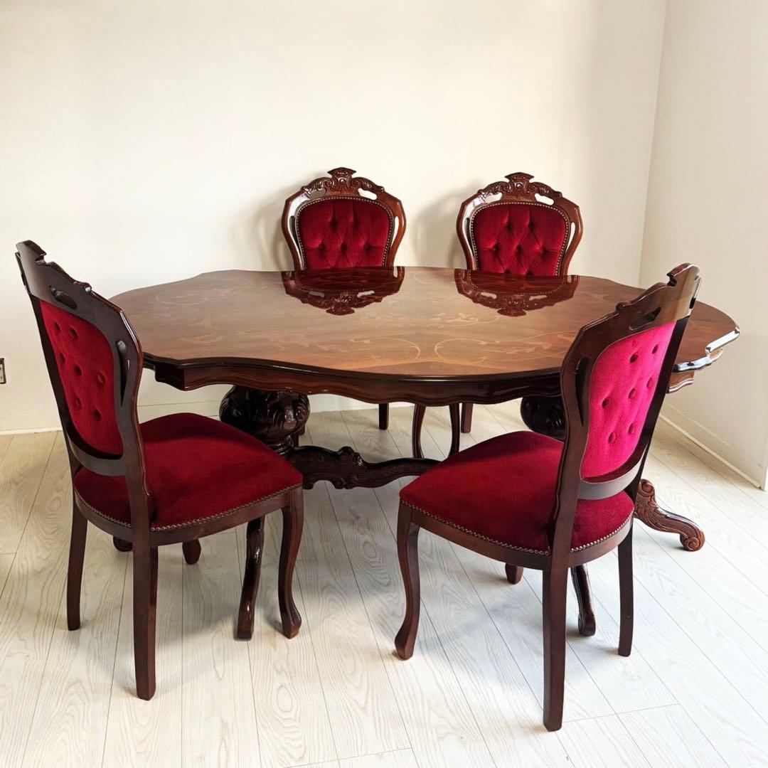 イタリア製 アンティークダイニングテーブルセットレッド