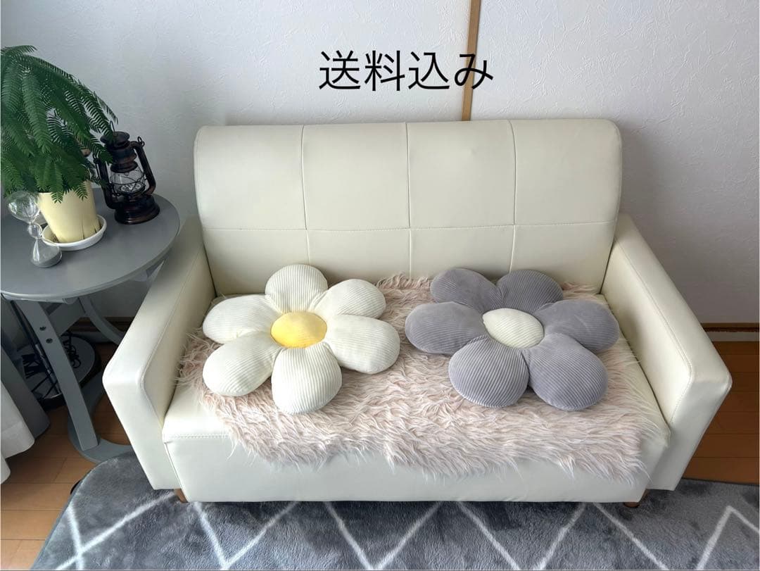 ホワイト合成皮革ソファ 113cm