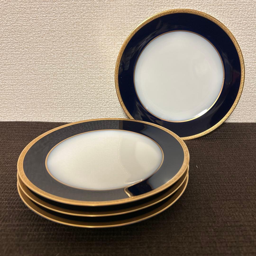 大倉陶園　ロイヤルブルー　瑠璃金彩金蝕　デザートプレート　16.5cm