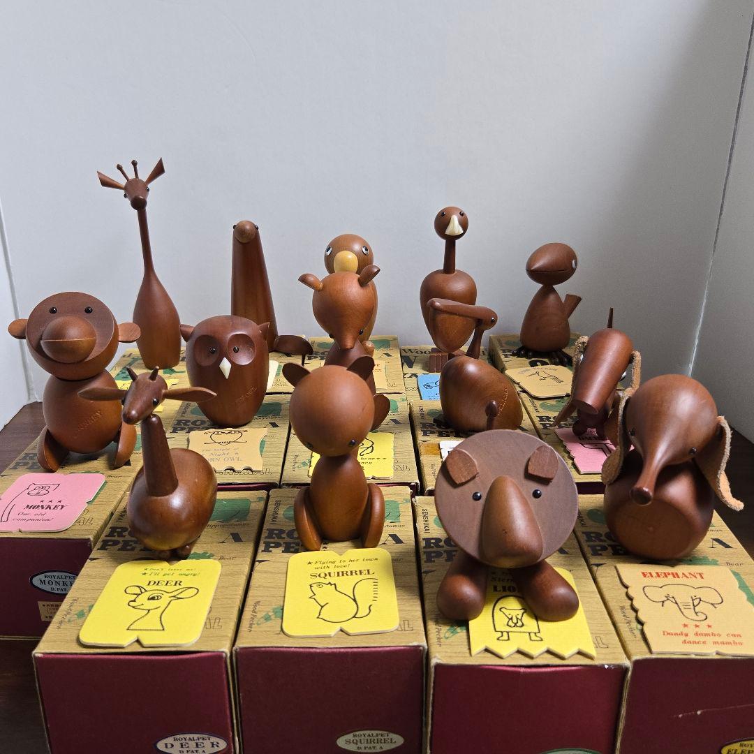 千趣会 ロイヤルペット 14体 箱&カード ヴィンテージ 木製 動物 オブジェ