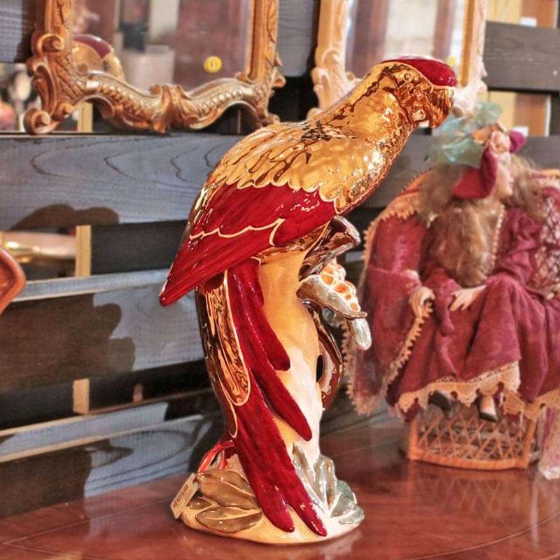 イタリア製オウムのオブジェ 鸚鵡 ゴールド 鳥 インテリア 222-926