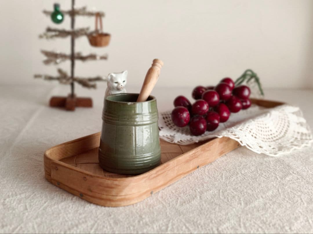 * vintage pot ❀ しろネコちゃんのいる グリーン ポット