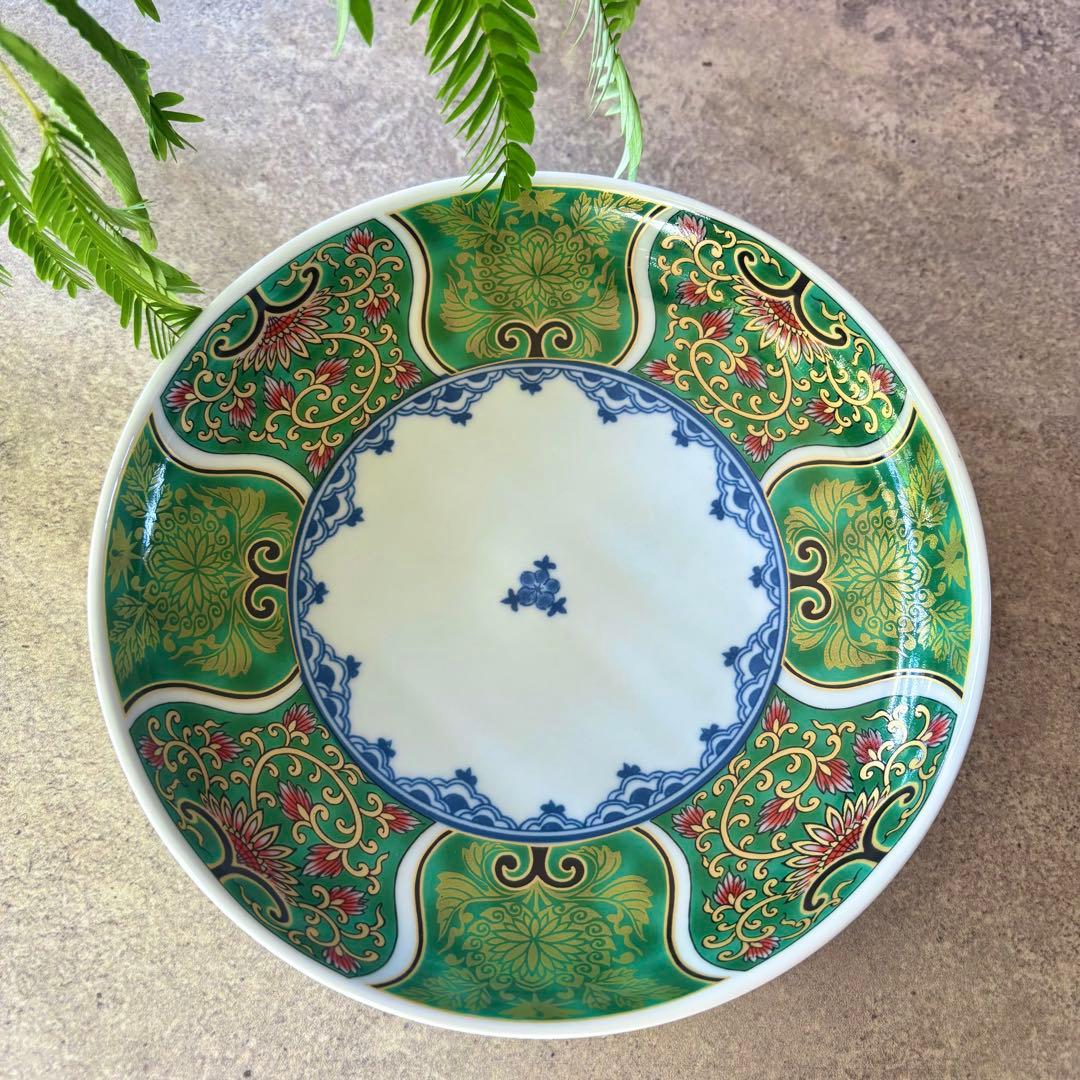 献上古伊万里　大皿　５枚セット　緑　グリーン　和食器　多用皿　金彩　豪華　和皿