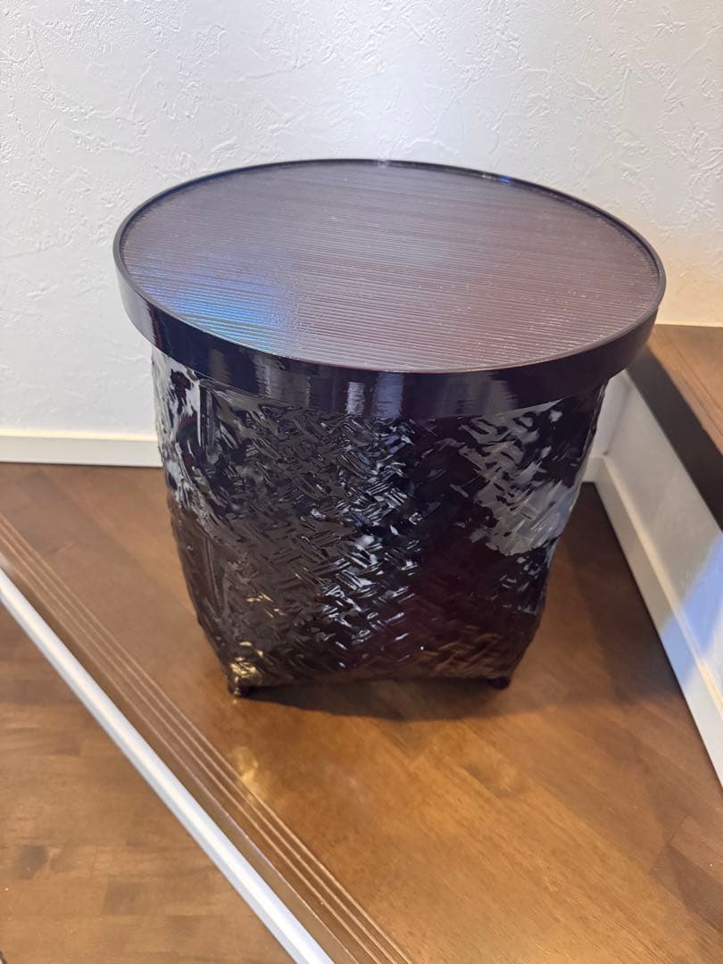 蓋付竹籠★丸つづら★漆塗り★アンティーク★スリッパ入れ