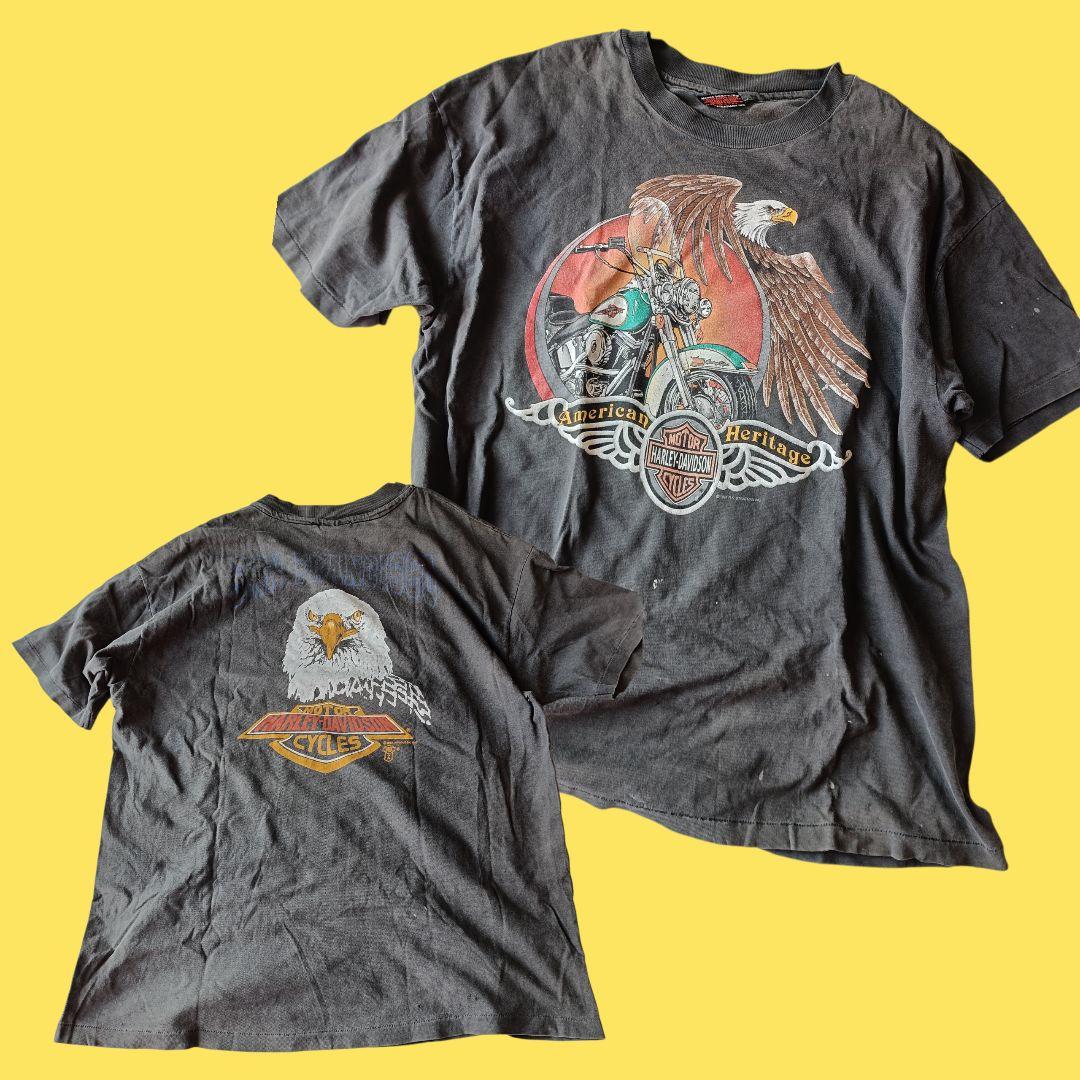 ハーレーダビッドソン　 アメリカン製古着　両面プリント　フェード