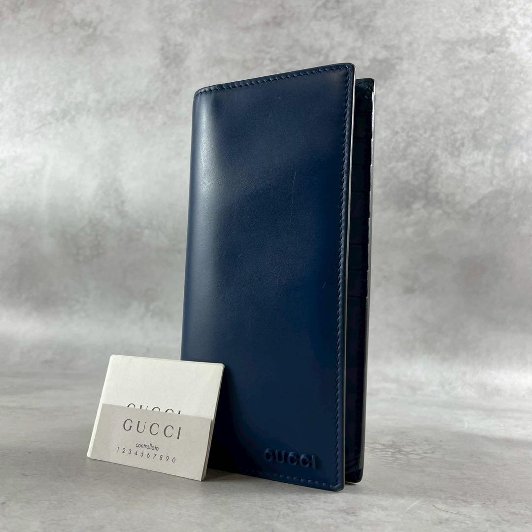 【美品 入手困難】グッチ 長財布 二つ折り カラーロゴ ブルー レザー
