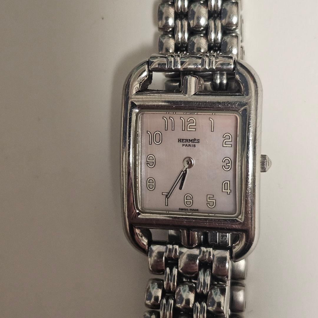 HERMES エルメス　ケープコッド希少ピンク文字盤レディース腕時計　稼働良好。