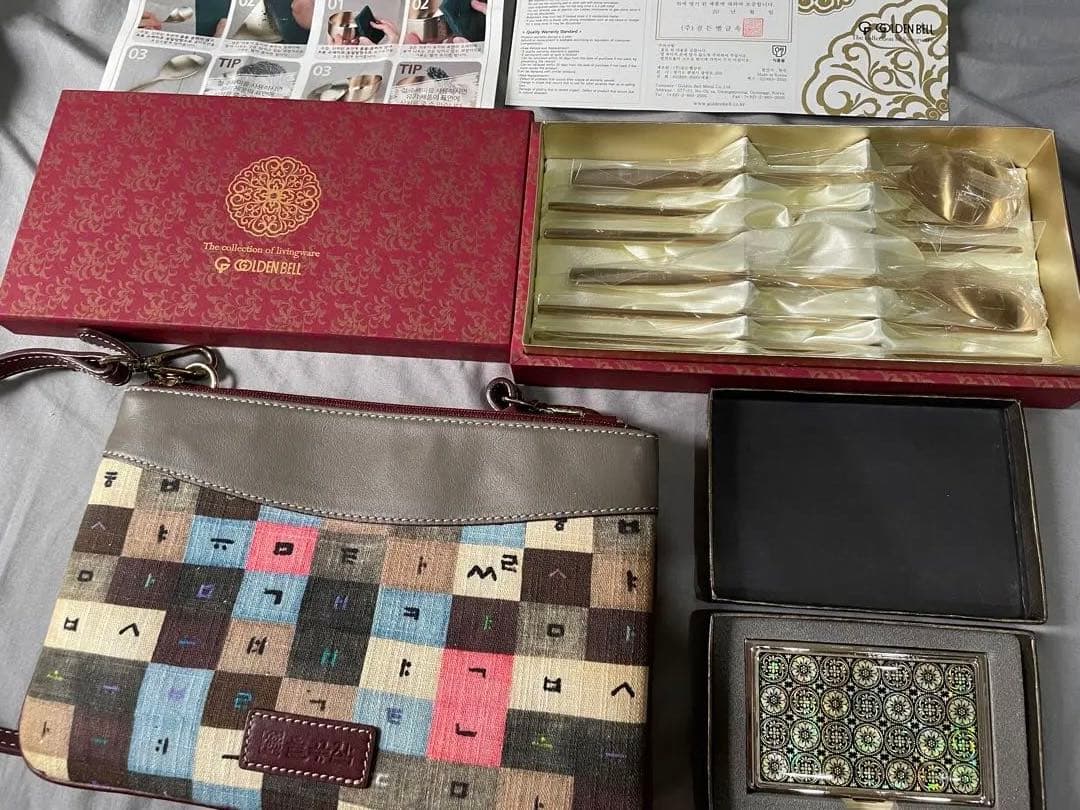 韓国！箸　ゴールデンベル　銅/朱錫　トゥルコッチャム　バッグ　螺鈿名刺入れ付
