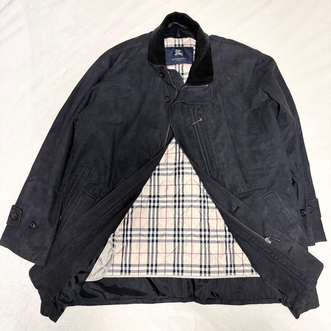 極美品　バーバリーロンドン　コート　レザー　スエード　チェック　ダウン　ライナー