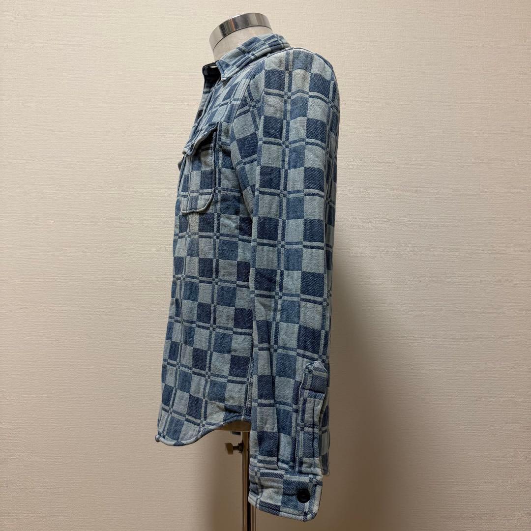 ダブルアールエル ラルフローレン 肉厚デニムシャツ チェック パッチワーク 青系