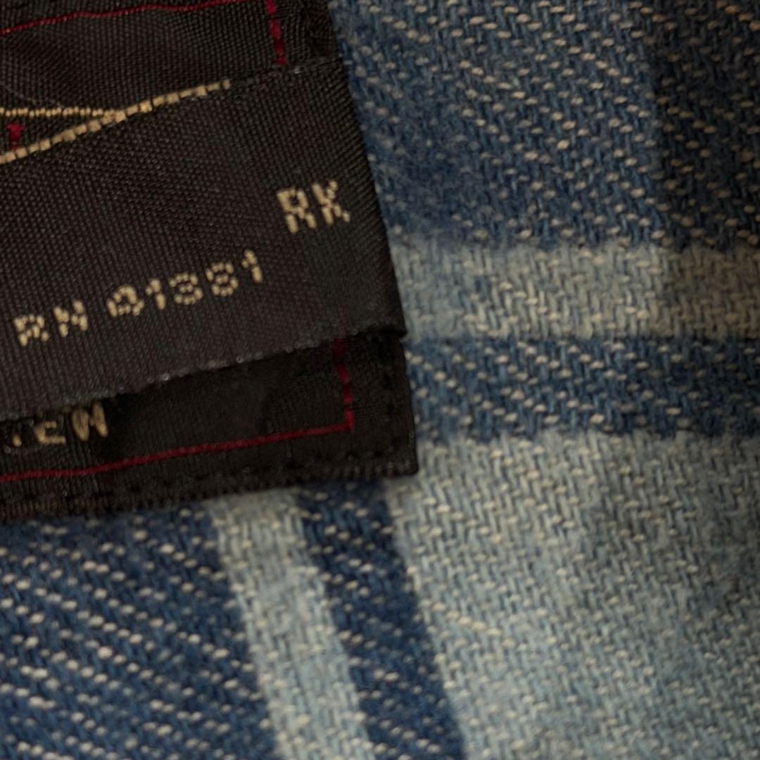 ダブルアールエル ラルフローレン 肉厚デニムシャツ チェック パッチワーク 青系