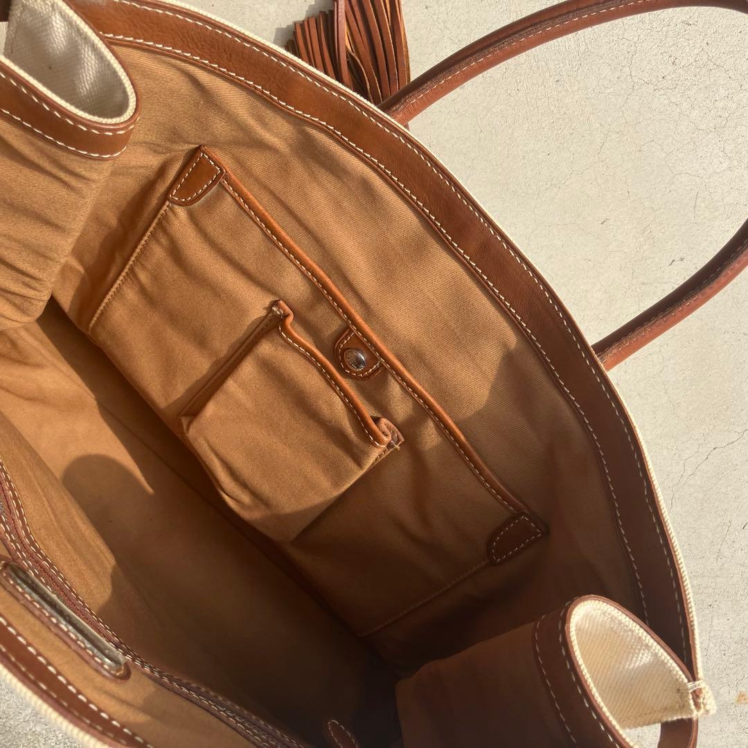 Ralph Lauren トートバッグ キャンバス素材 本革ハンドル タッセル