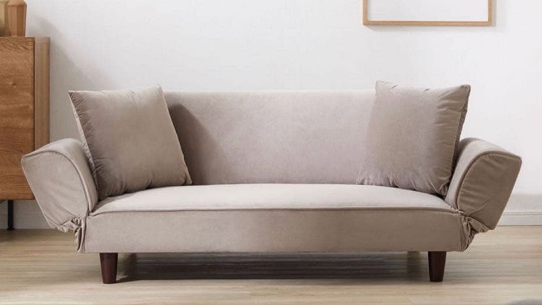 【LOWYA】ベージュ ベルベット調 2人掛けソファ