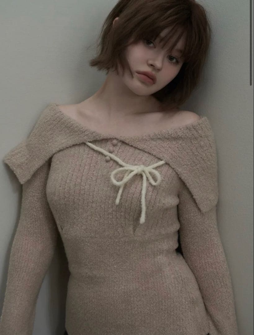トップス andmary Flora knit tops beige