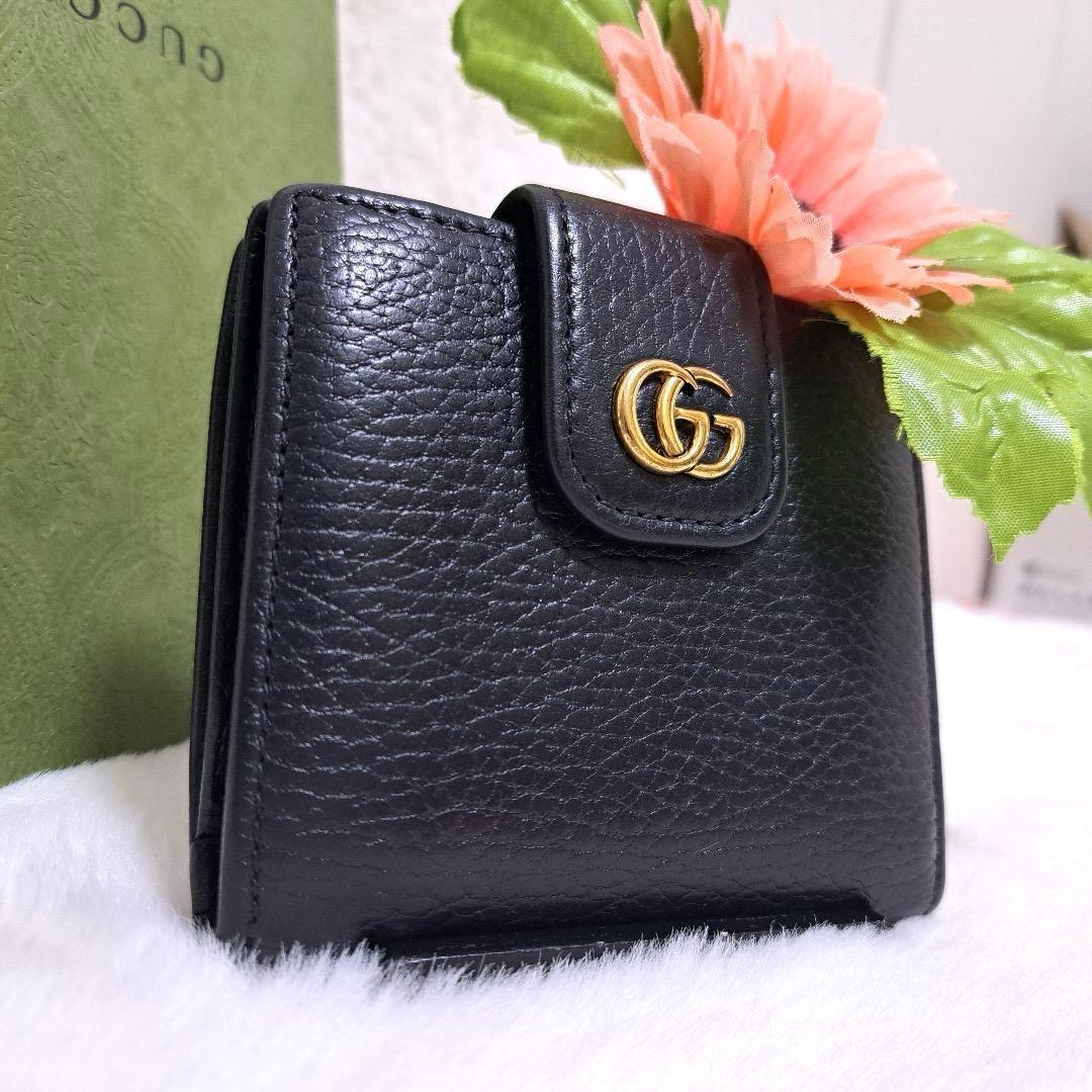 ✨極美品✨グッチ　二つ折り　マーモント　ブラック　レザー　GG金具