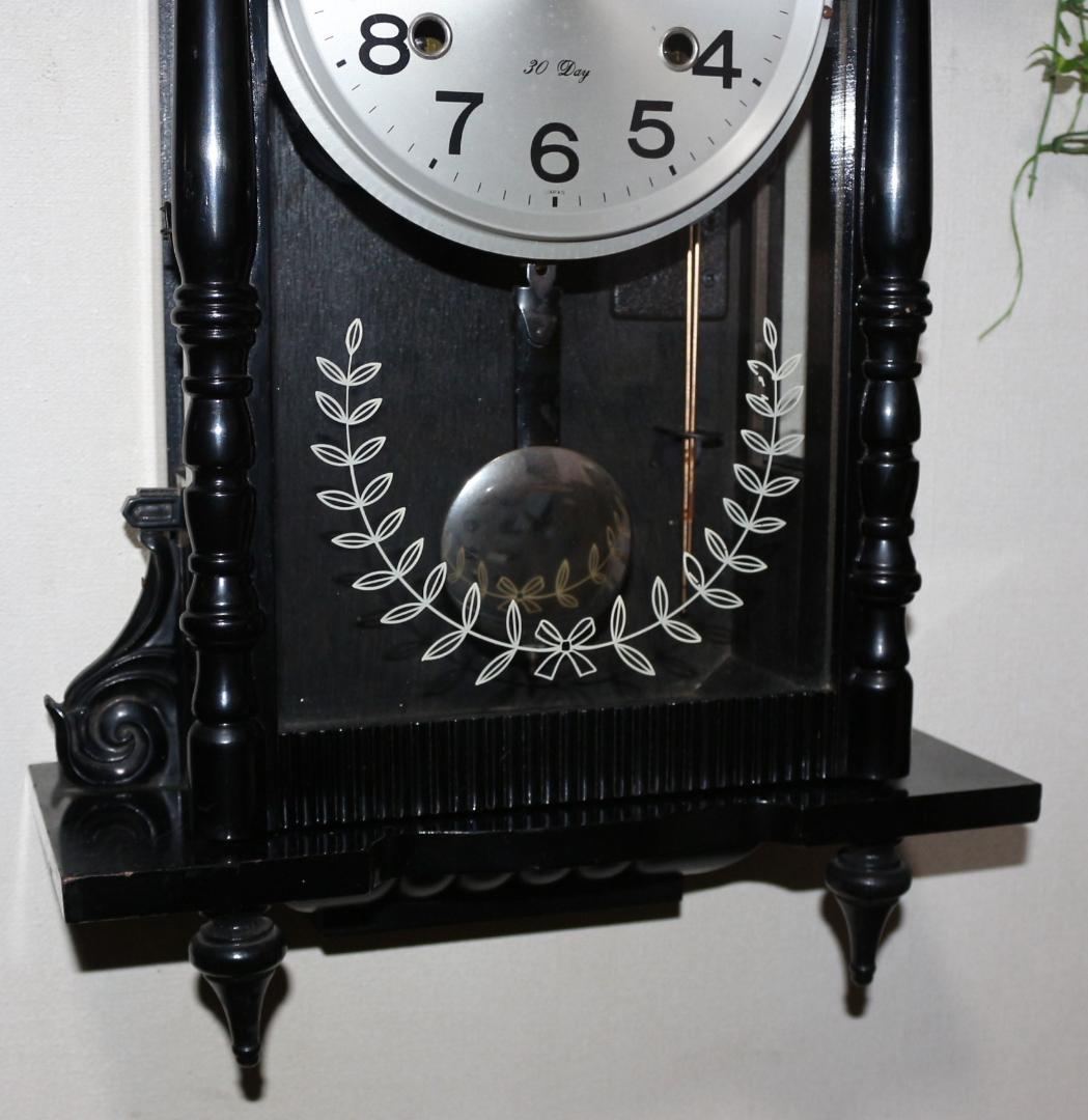 可動品 中型 シチズン 黒塗り 馬飾り 擬宝珠付き 柱時計 掛時計 30日巻き