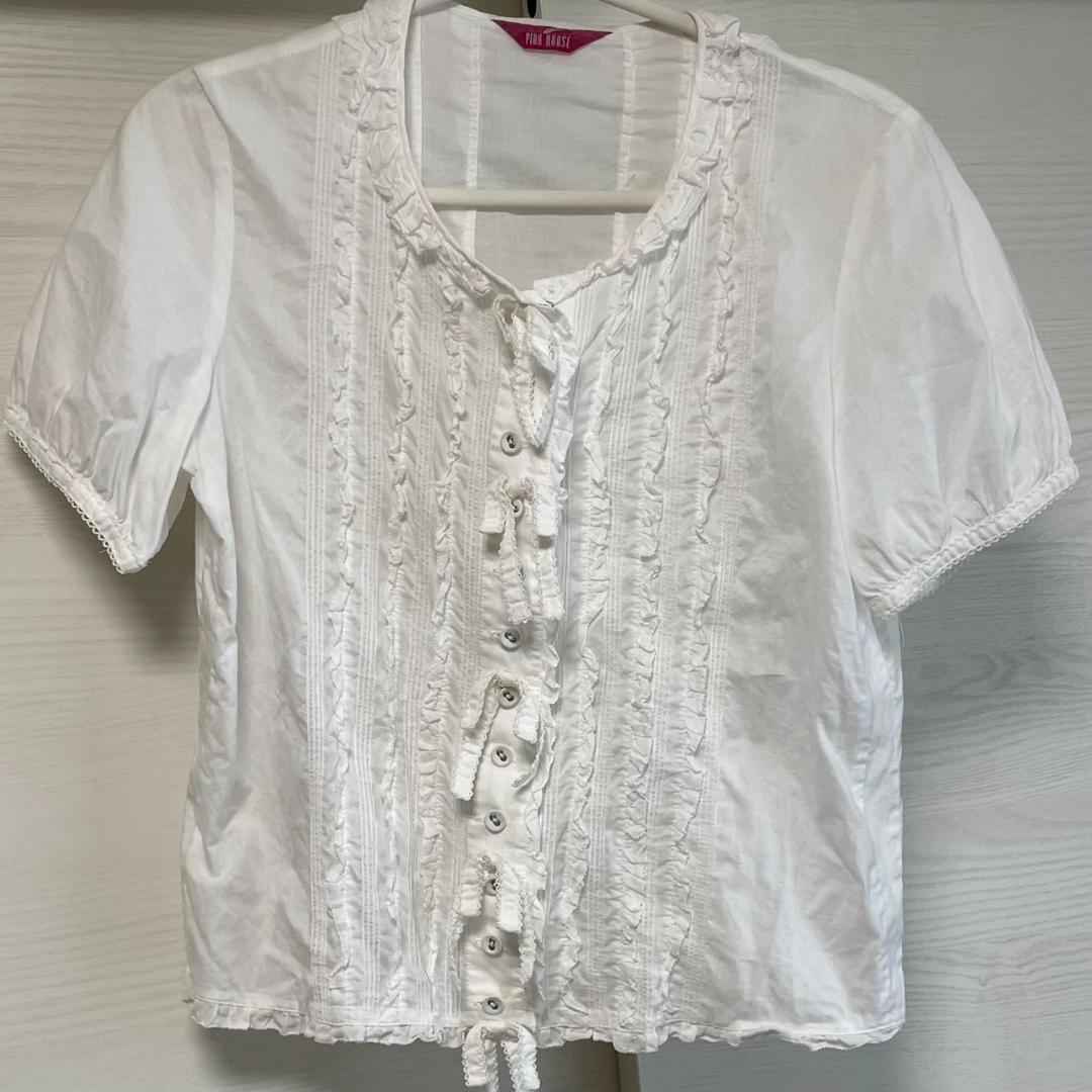 PINK HOUSE　ピンクハウス　ホワイトフリル半袖シャツ 綿100%