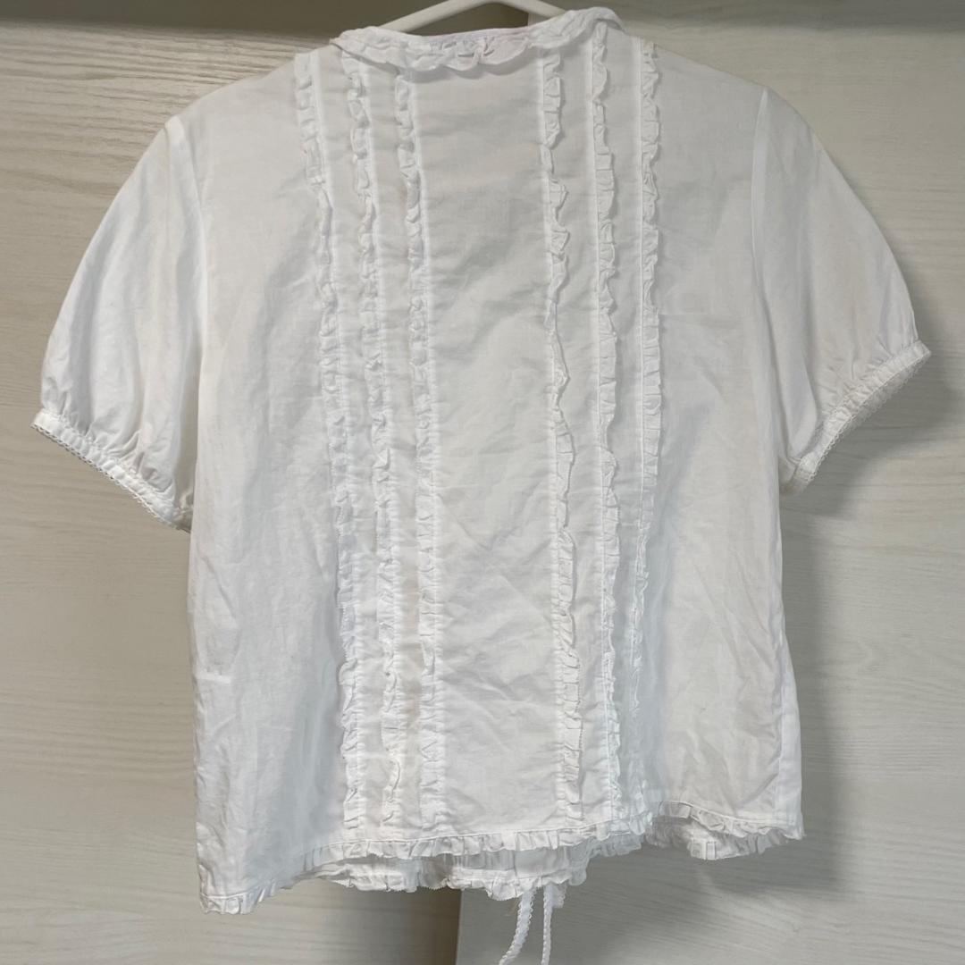 PINK HOUSE　ピンクハウス　ホワイトフリル半袖シャツ 綿100%