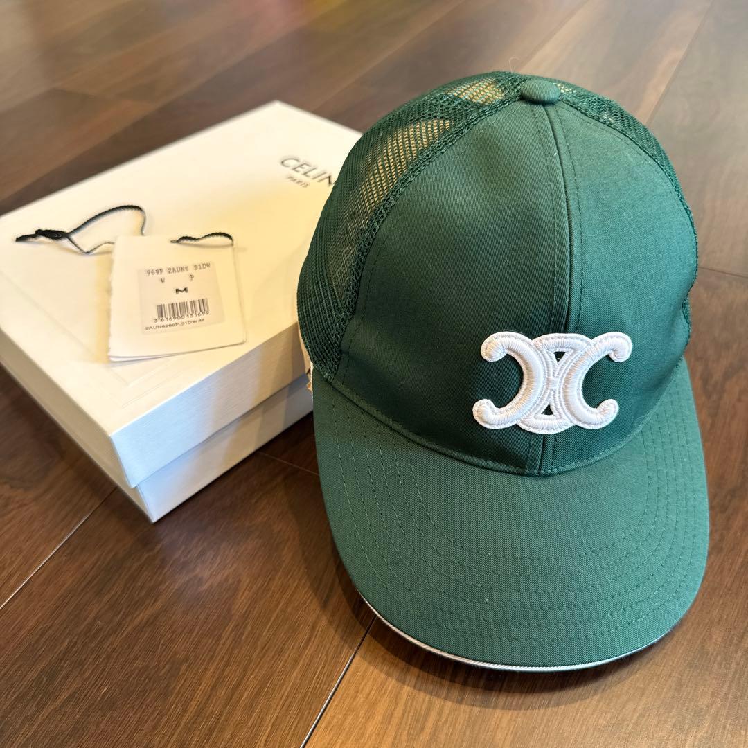セリーヌ　グリーン メッシュキャップロゴ付き　Mサイズ