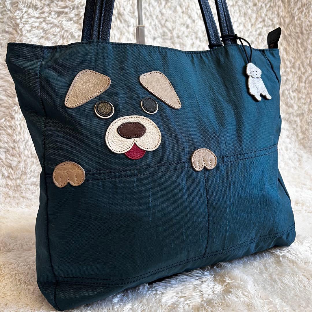 美品⭐︎IBIZA トートバッグ　ナイロン✖️レザー　ワンちゃんアップリケ