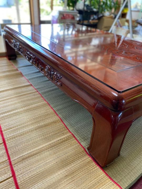 猫脚座卓　獅子彫り　和式座卓　日本製