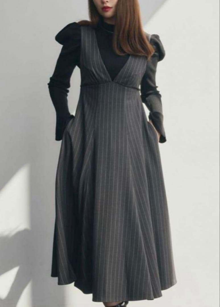 Striped Jumper Skirt rich gray Mサイズ