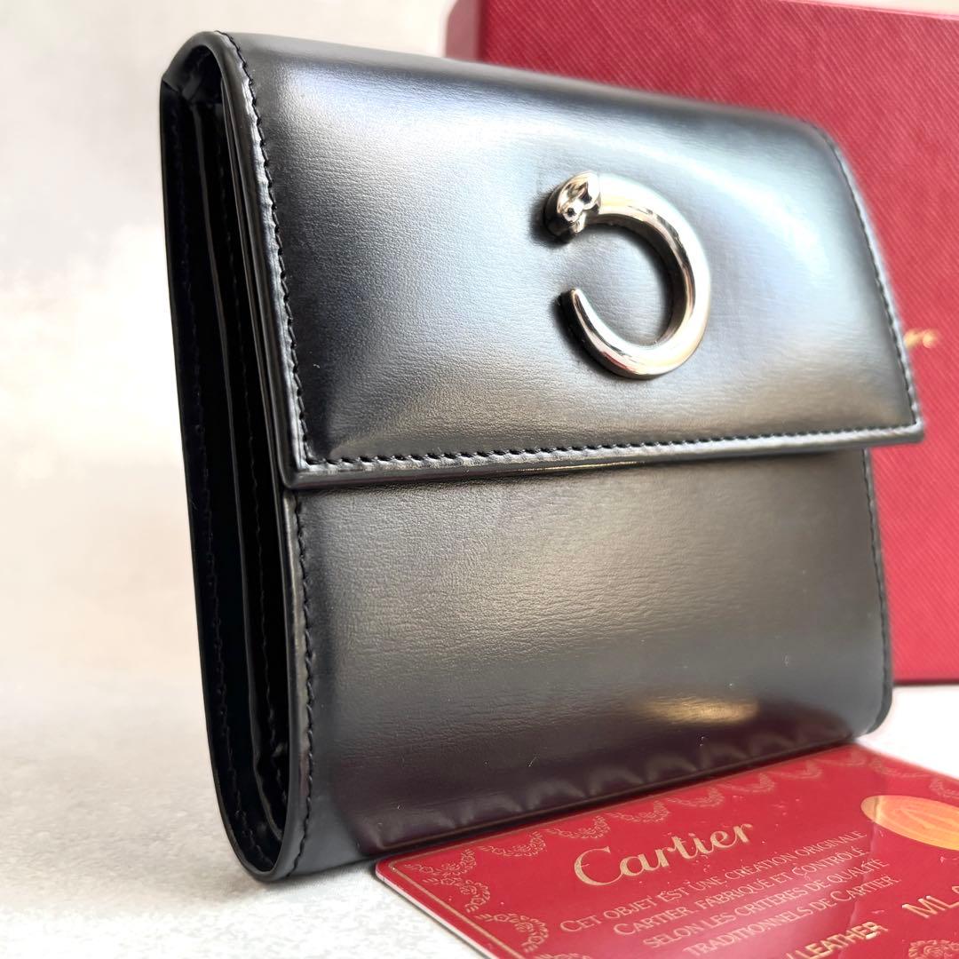 フォロー割適用!Cartier 三つ折り財布 パンテール レザー 黒 付属品完備