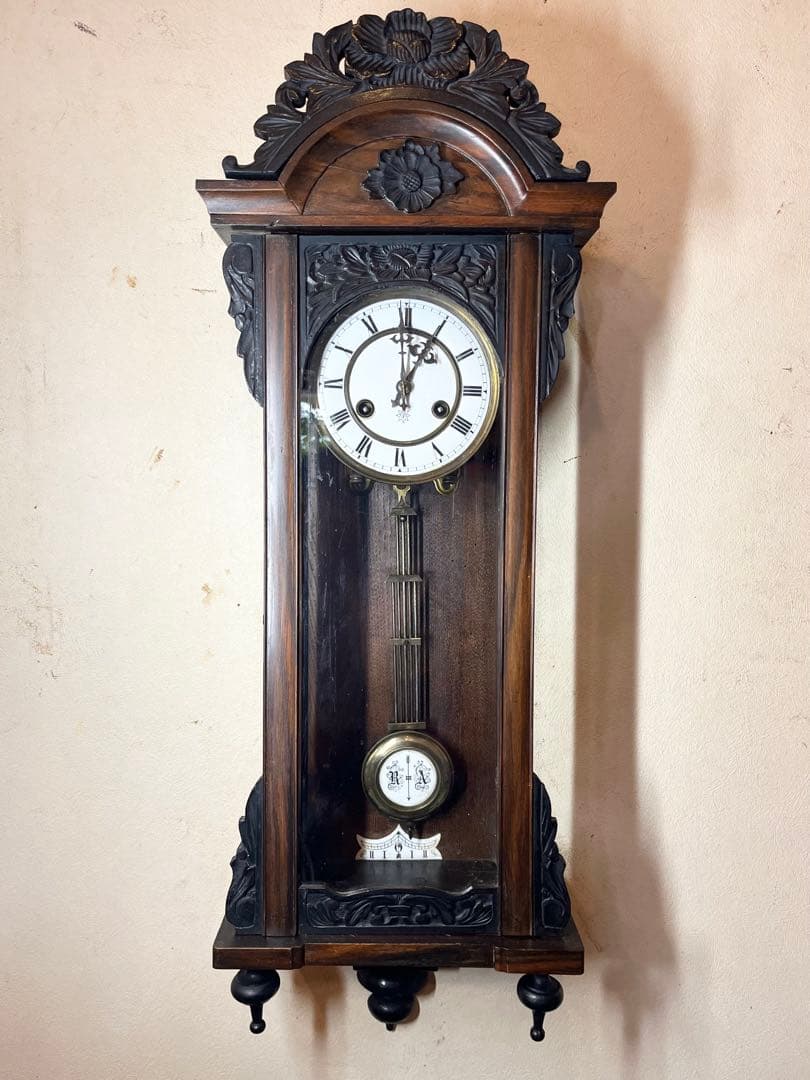 ユンハンス　黒柿　柱時計　古時計　振り子　ゼンマイ　精工舎　アンティーク　レトロ
