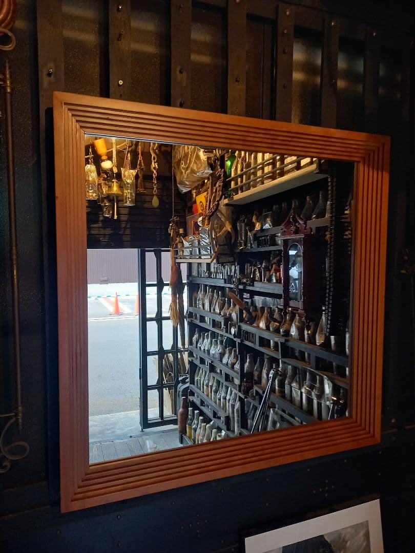 デンマーク　チーク　無垢材　アート　スクェア　フレーム　大型　ウォール　ミラー